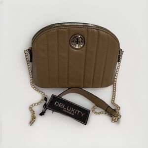 Women’s Purse Crossbody Deluxity Vegan Bee Beige Gold Color Logo NWT